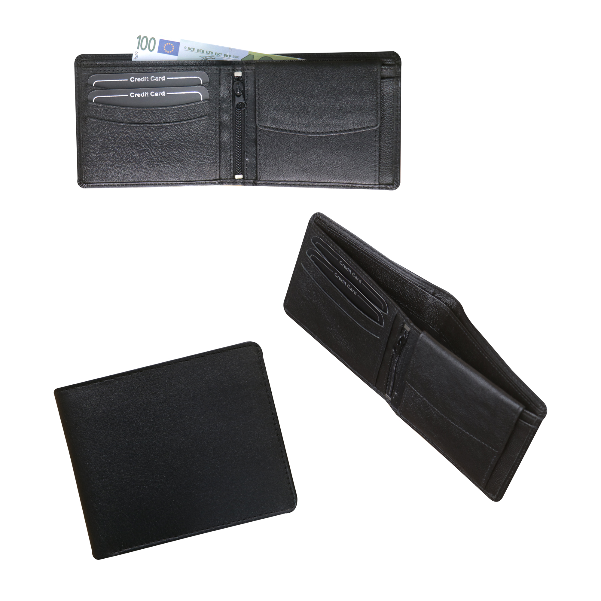 Black Double Flap Leather Wallet
